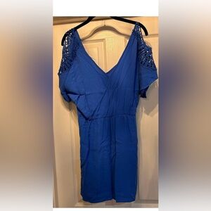 Blue V-Neck romper with Lace Sleeves